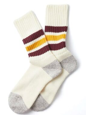 NWT RoToTo Retro Coarse Ribbed Old School Crew Socks in Gold & Bourdeaux